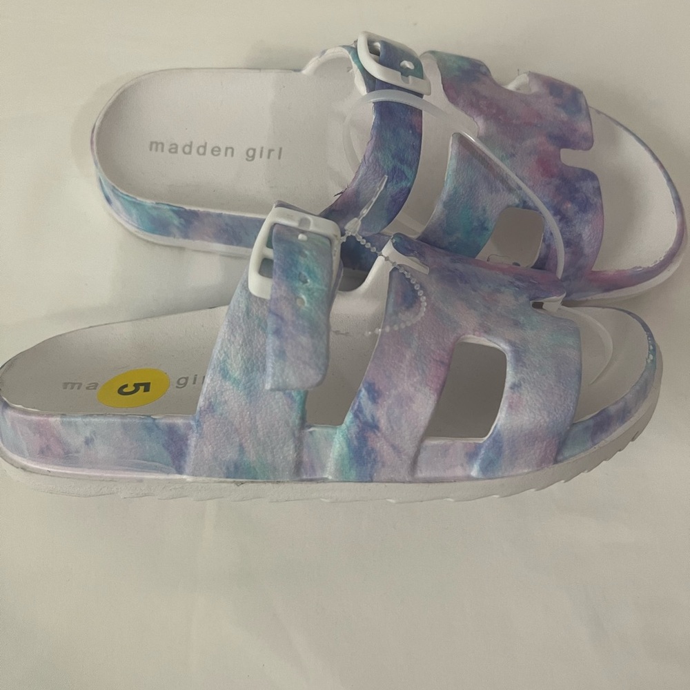 Madden Girl Blue and Purple Watercolor Slide Sandals, Brand New - Picture 4 of 8
